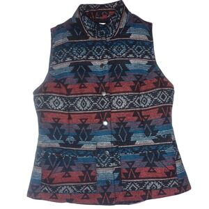 Ruff Hewn Wool‎ Blend Womens Sz S Puffer Vest Aztec Southwestern Black Red Blue